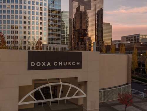 Doxa Church halo illuminated channel letters